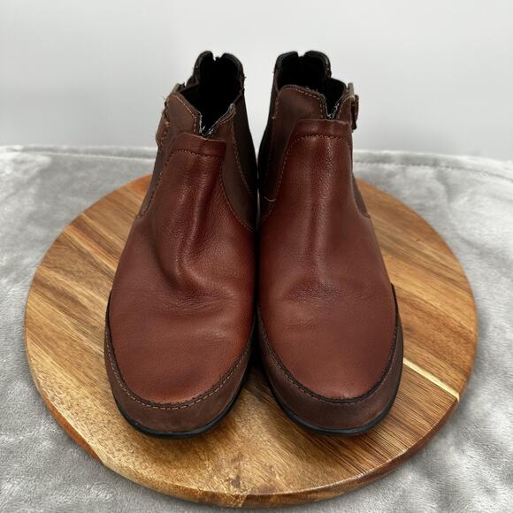 Aetrex Shoes Womens Size 5.5 Brown Leather Buckle Ankle Boots Comfort Orthotic - Picture 3 of 12
